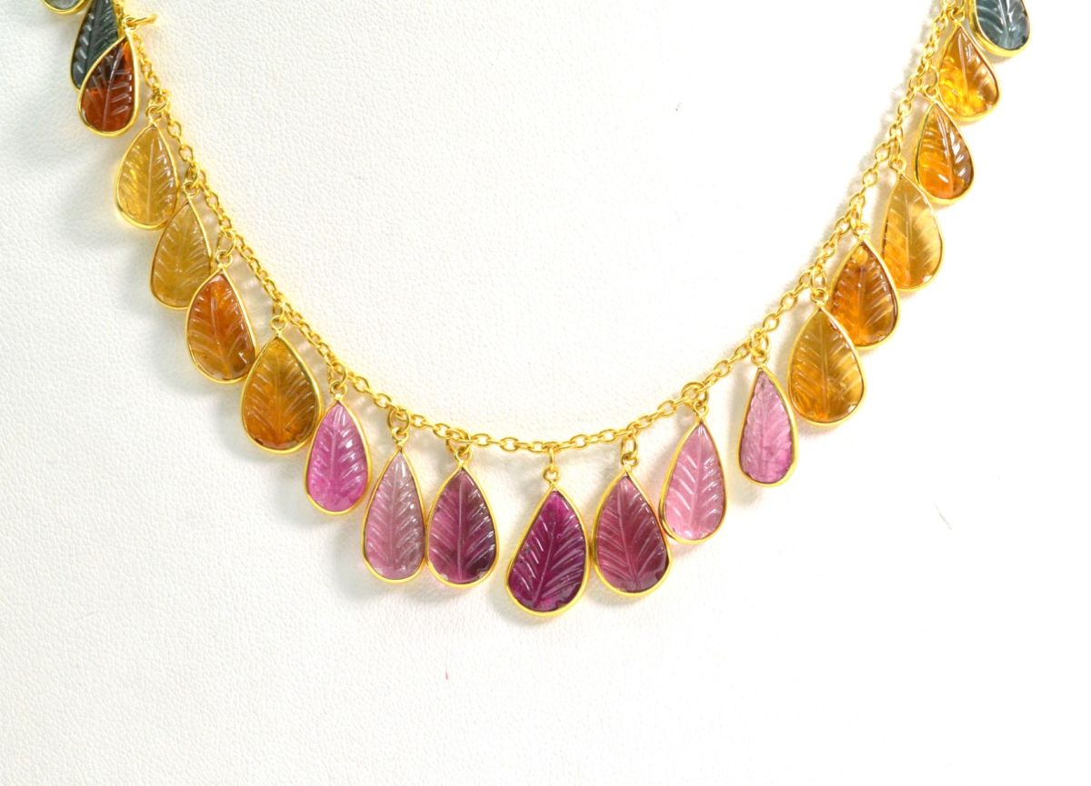 Glamorous 18k Solid Gold Necklace With Emerald , Ruby , Sapphire ,  8.50x6.50mm-13.50x9.00mm , SGGRC-086