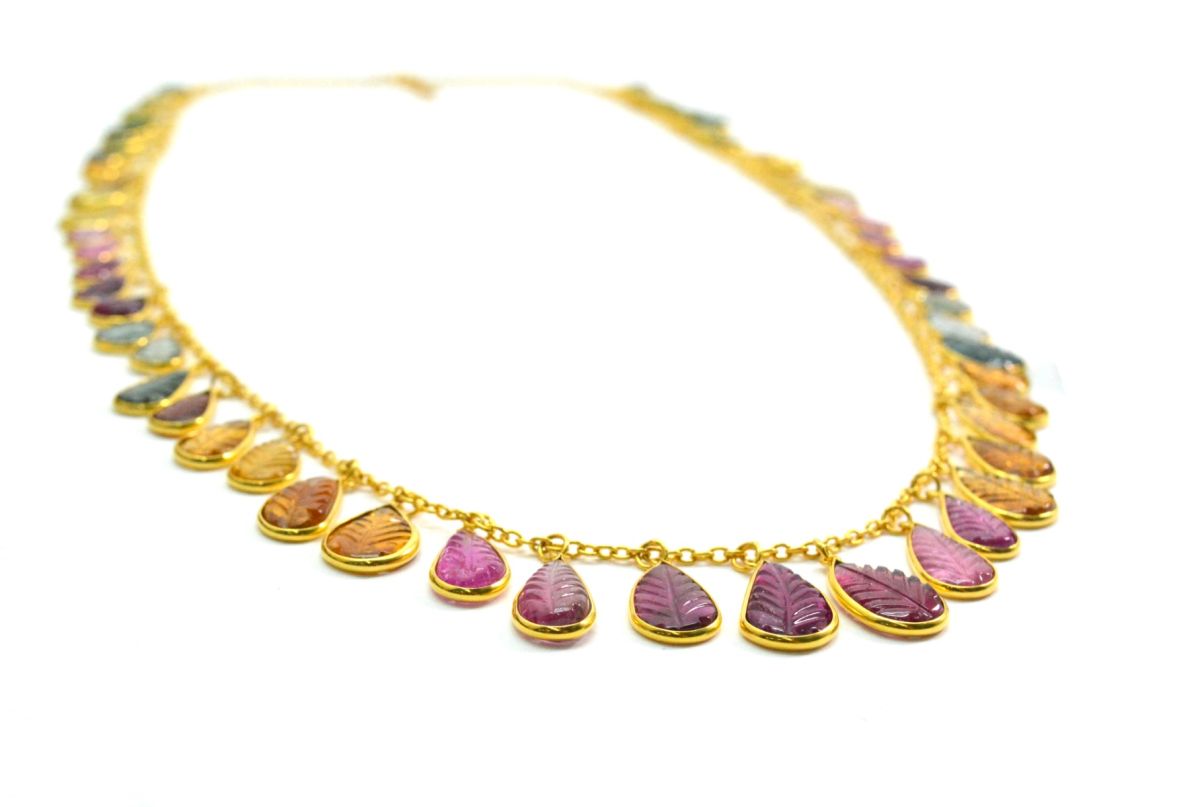 Glamorous 18k Solid Gold Necklace With Emerald , Ruby , Sapphire ,  8.50x6.50mm-13.50x9.00mm , SGGRC-086