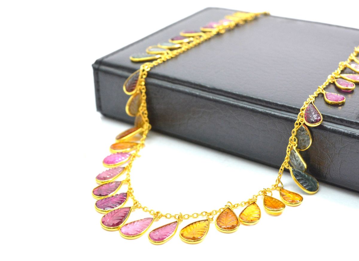 Glamorous 18k Solid Gold Necklace With Emerald , Ruby , Sapphire ,  8.50x6.50mm-13.50x9.00mm , SGGRC-086