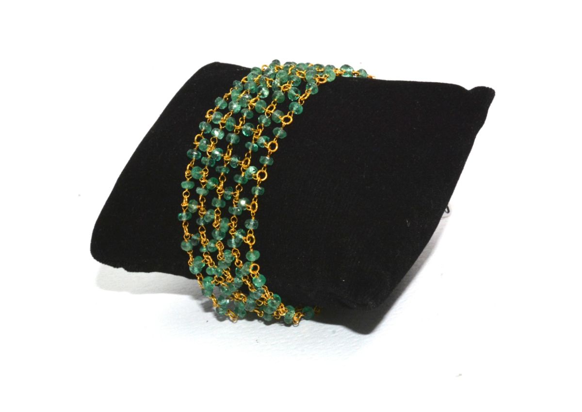 18K Solid Yellow Gold, Beautiful Wire Wrapped Bracelet with AAA Quality Natural Emerald Stones. Roundel -3.00mm Sold by 1 Pc, SGGRC-088