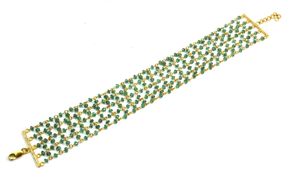 18K Solid Yellow Gold, Beautiful Wire Wrapped Bracelet with AAA Quality Natural Emerald Stones. Roundel -3.00mm Sold by 1 Pc, SGGRC-088