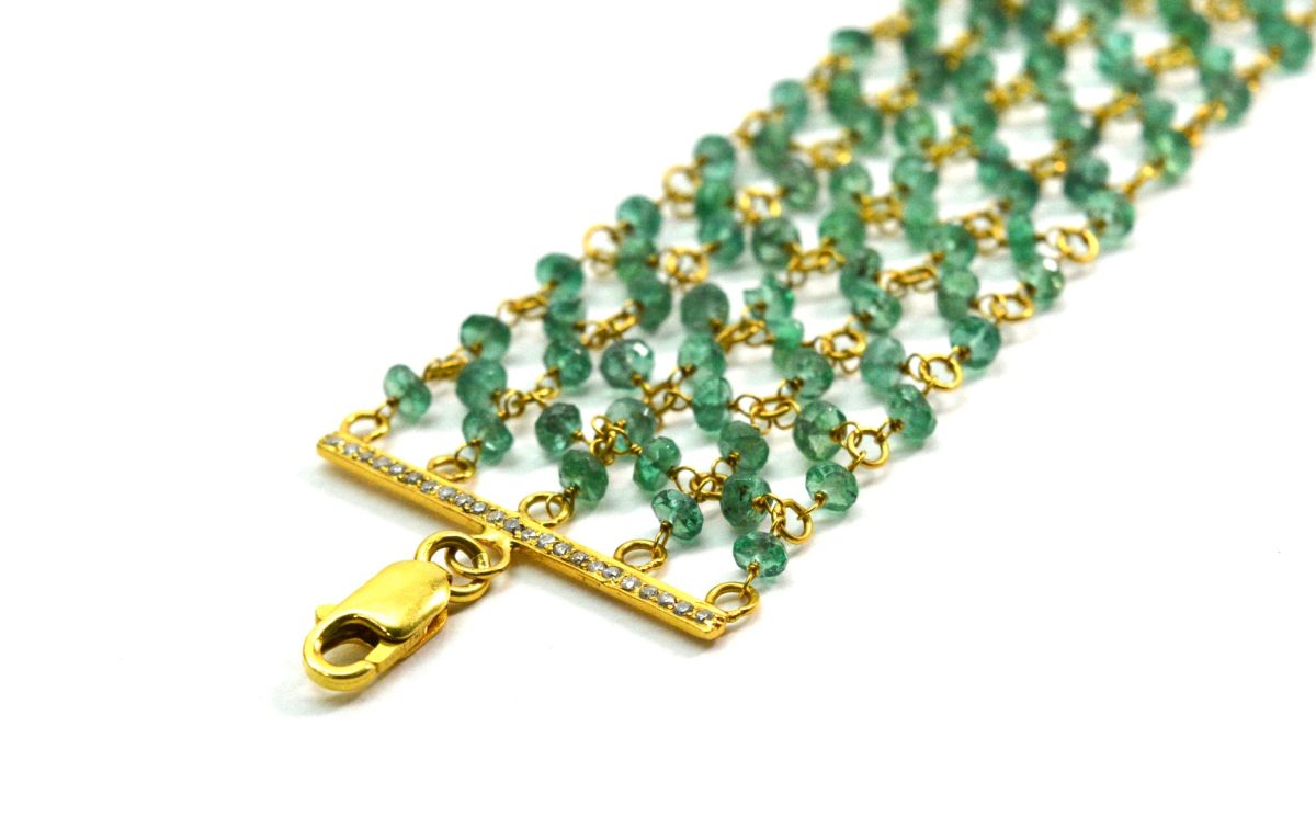 18K Solid Yellow Gold, Beautiful Wire Wrapped Bracelet with AAA Quality Natural Emerald Stones. Roundel -3.00mm Sold by 1 Pc, SGGRC-088