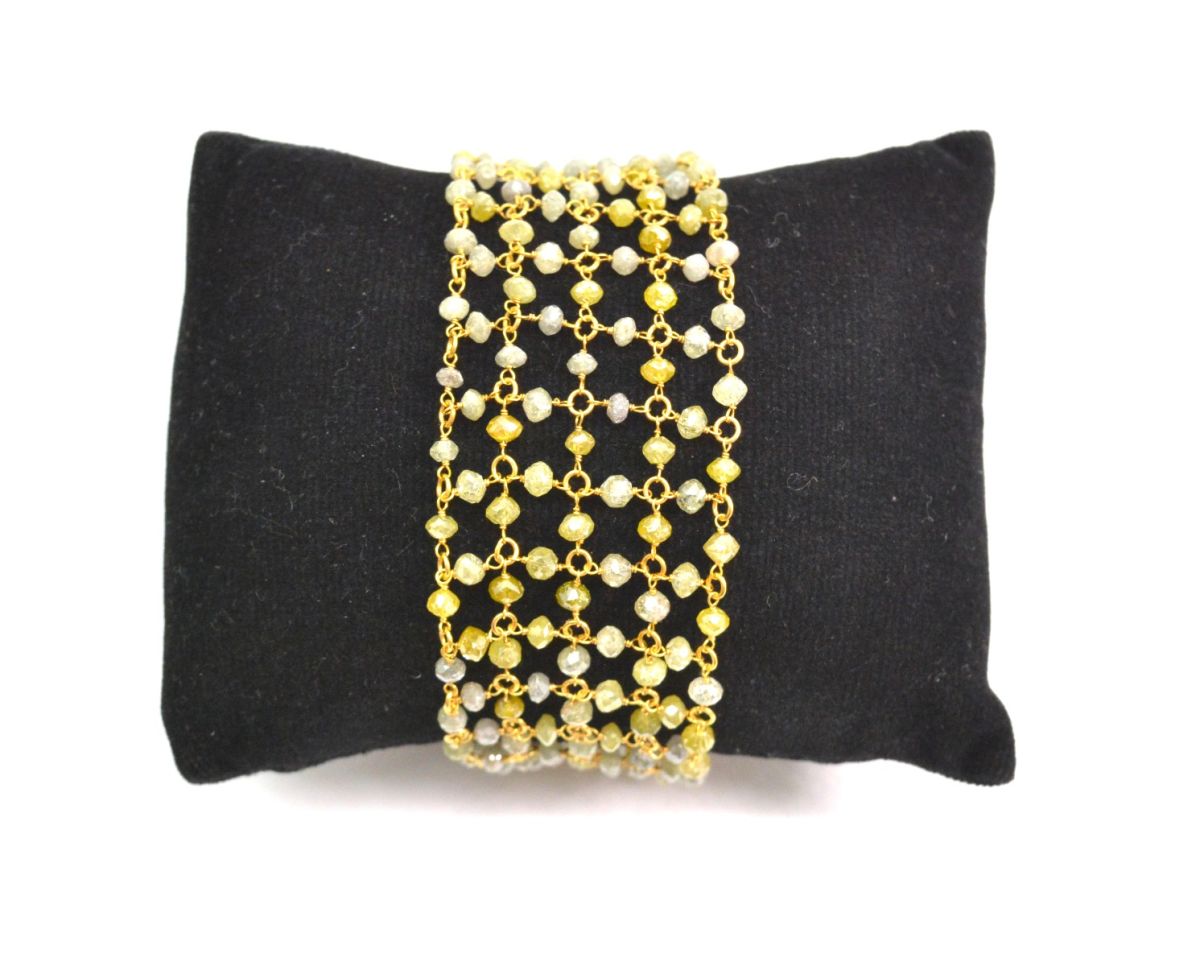 18K Solid Yellow Gold, Lovely Wire Wrapped Bracelet with AAA Quality Natural Diamond Stones. Roundel -2.50mm Sold by 1Pc, SGGRC-089