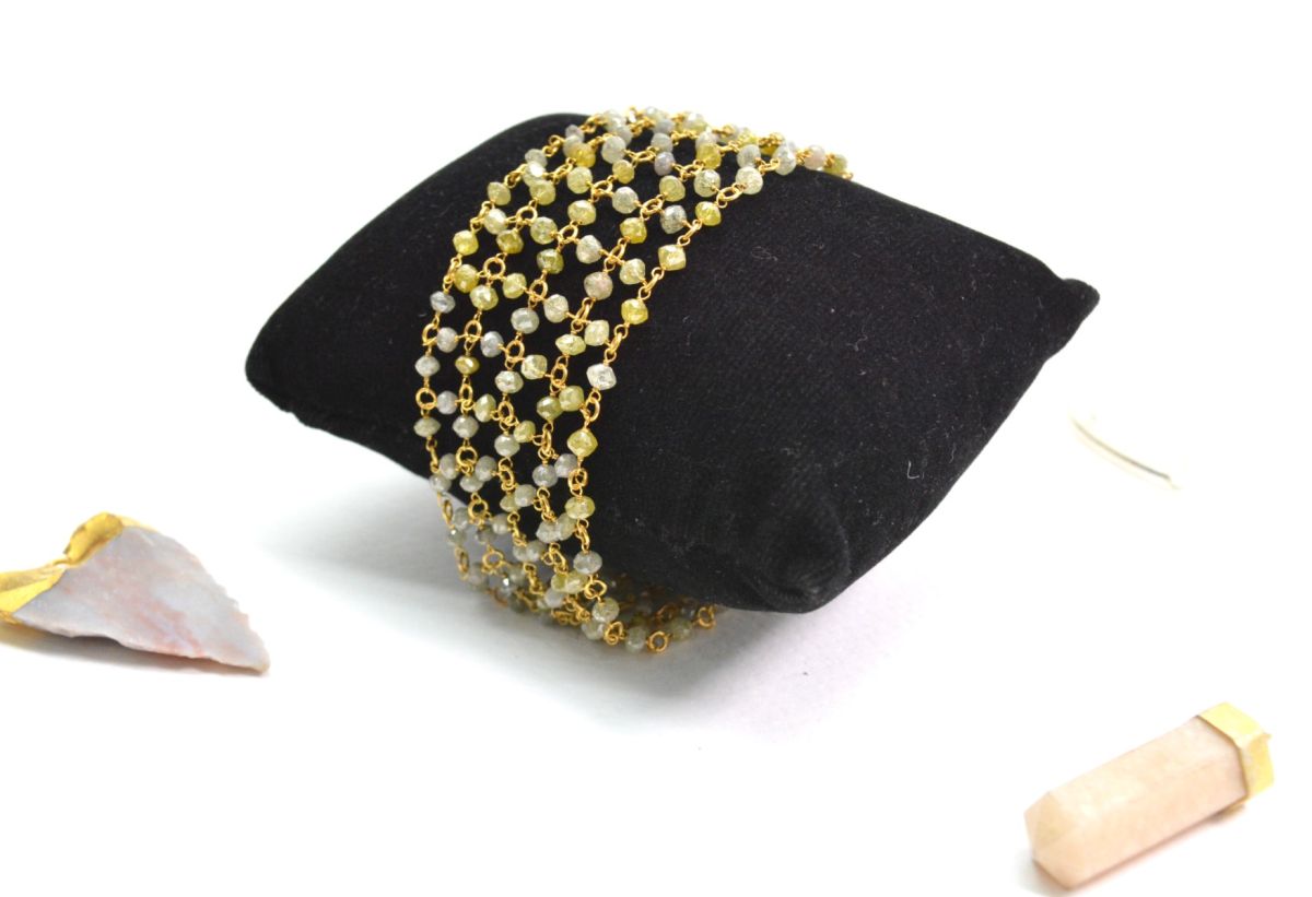 18K Solid Yellow Gold, Lovely Wire Wrapped Bracelet with AAA Quality Natural Diamond Stones. Roundel -2.50mm Sold by 1Pc, SGGRC-089