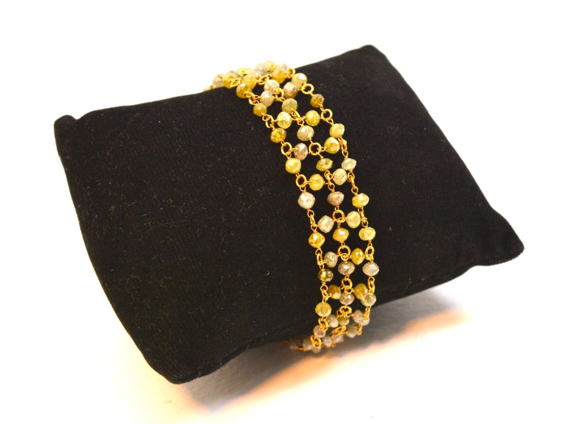 18K Solid Yellow Gold, Beautiful Wire Wrapped Bracelet with AAA Quality Natural Diamond Stones. Roundel -3.00mm Sold by 1 Pc, SGGRC-090