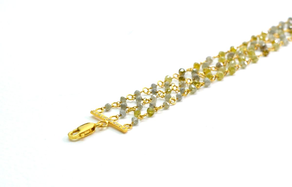 18K Solid Yellow Gold, Beautiful Wire Wrapped Bracelet with AAA Quality Natural Diamond Stones. Roundel -3.00mm Sold by 1 Pc, SGGRC-090