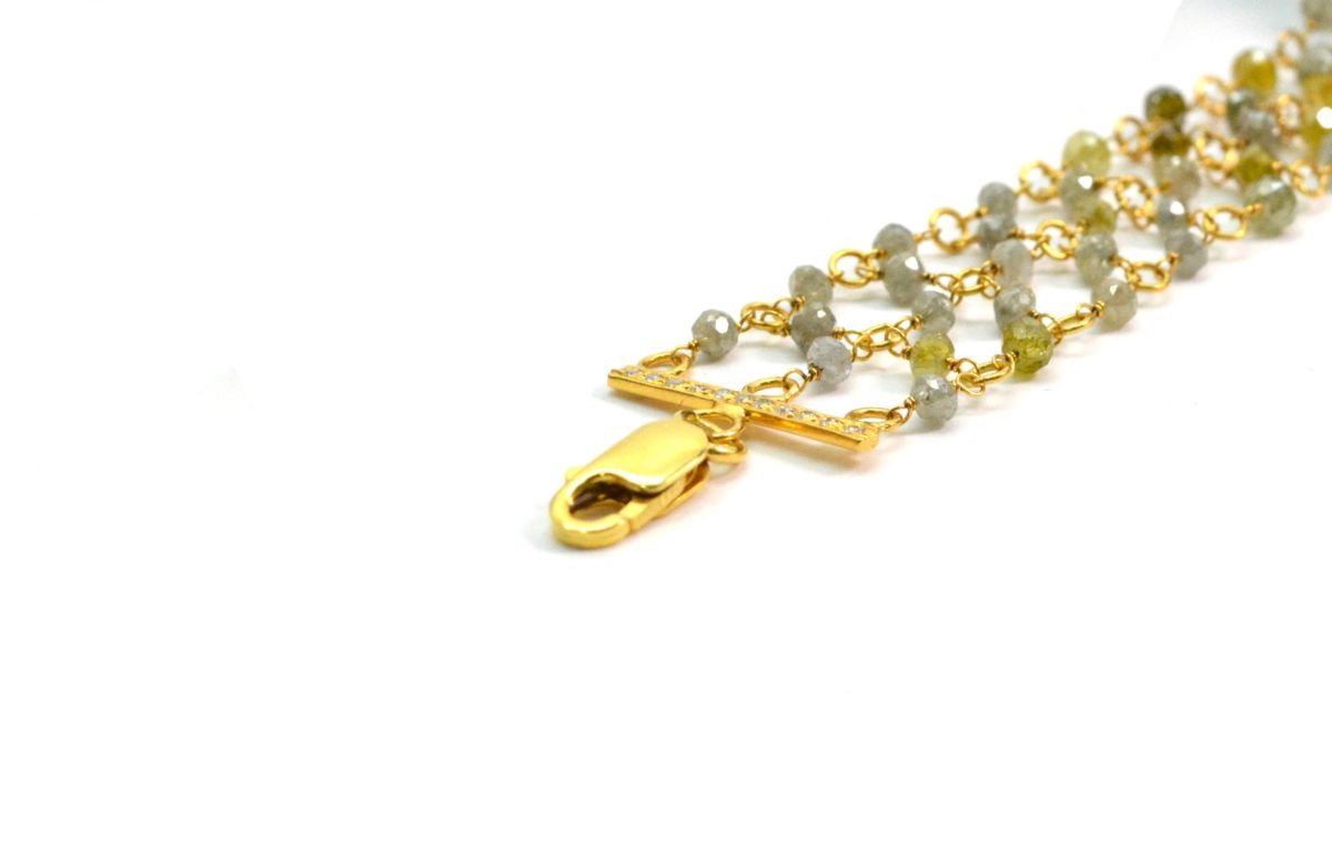 18K Solid Yellow Gold, Beautiful Wire Wrapped Bracelet with AAA Quality Natural Diamond Stones. Roundel -3.00mm Sold by 1 Pc, SGGRC-090