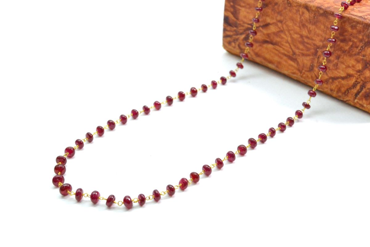 18k Solid Gold Necklace With AAA Quality in 4mm Size - Natural Ruby ,   SGGRC-092