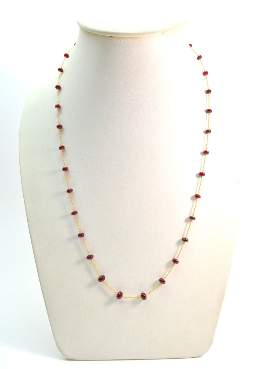 18k Solid Gold Necklace Studded With Natural Ruby Stone, 4mm Size - SGGRC-093