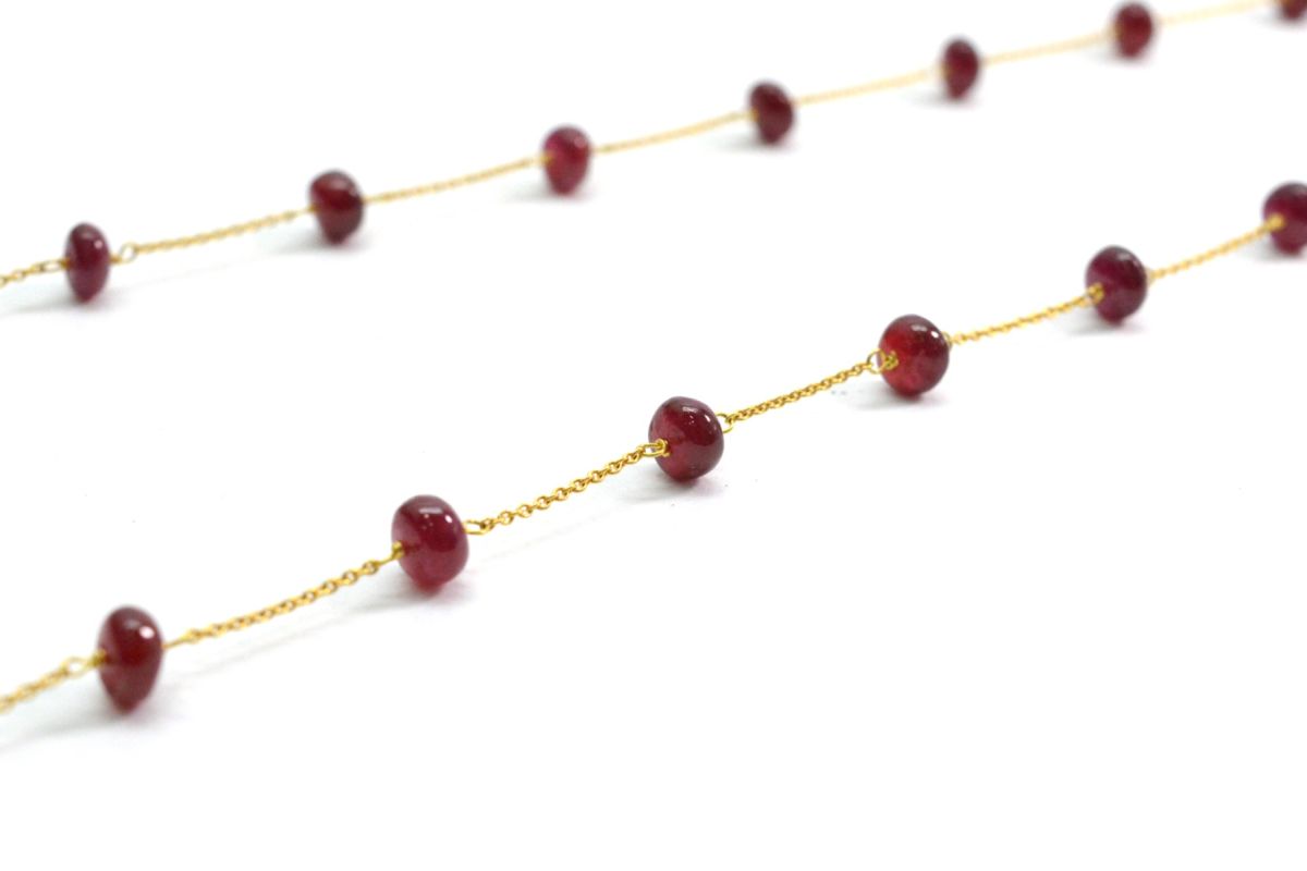 18k Solid Gold Necklace Studded With Natural Ruby Stone, 4mm Size - SGGRC-093