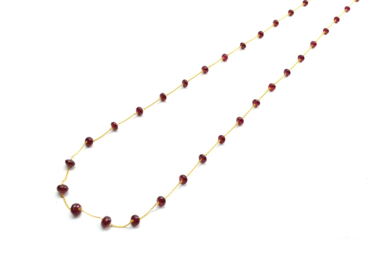 18k Solid Gold Necklace Studded With Natural Ruby Stone, 4mm Size - SGGRC-093
