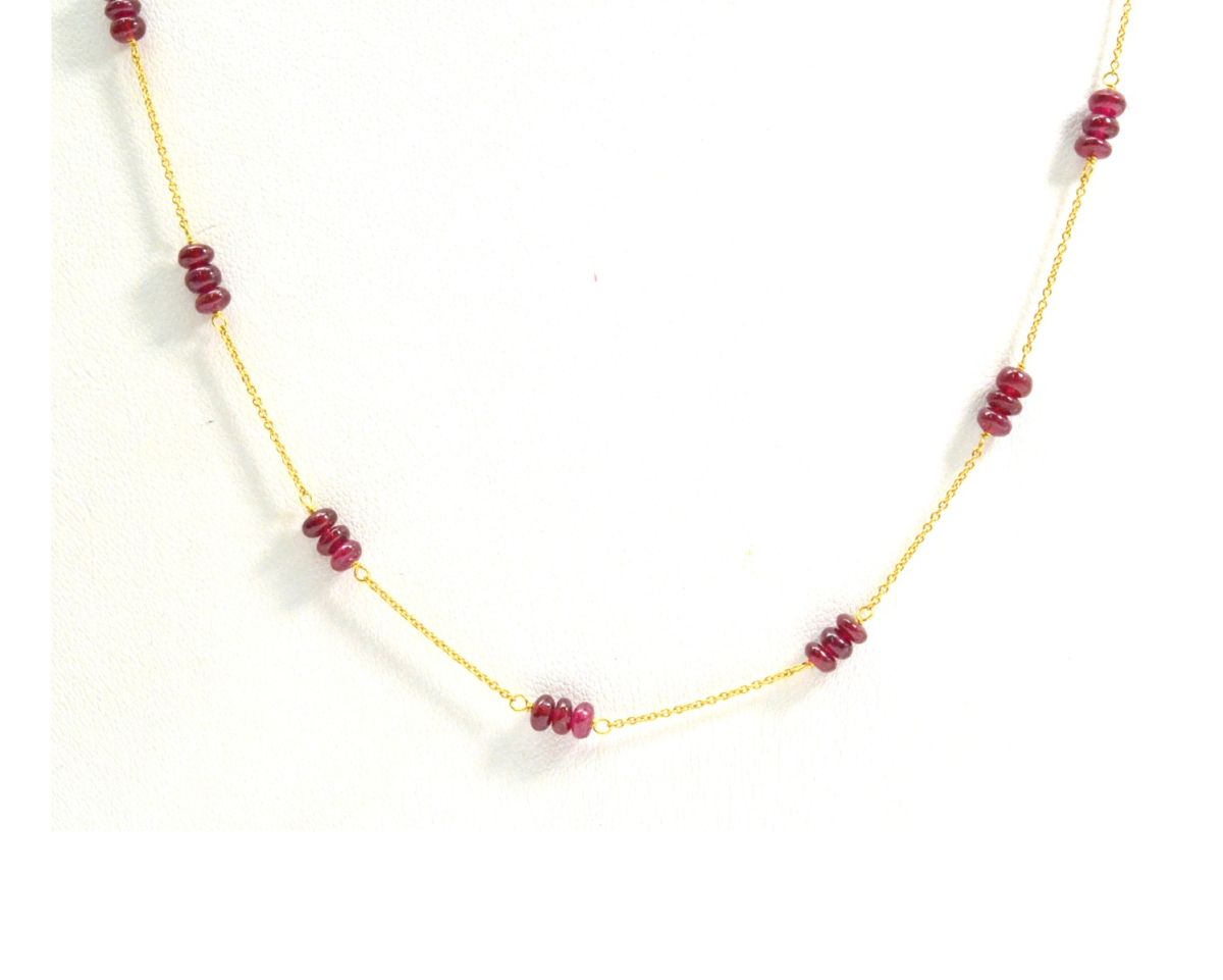 18k Solid Gold Necklace Studded With Natural Ruby Stone - 3.50 mm , SGGRC-095