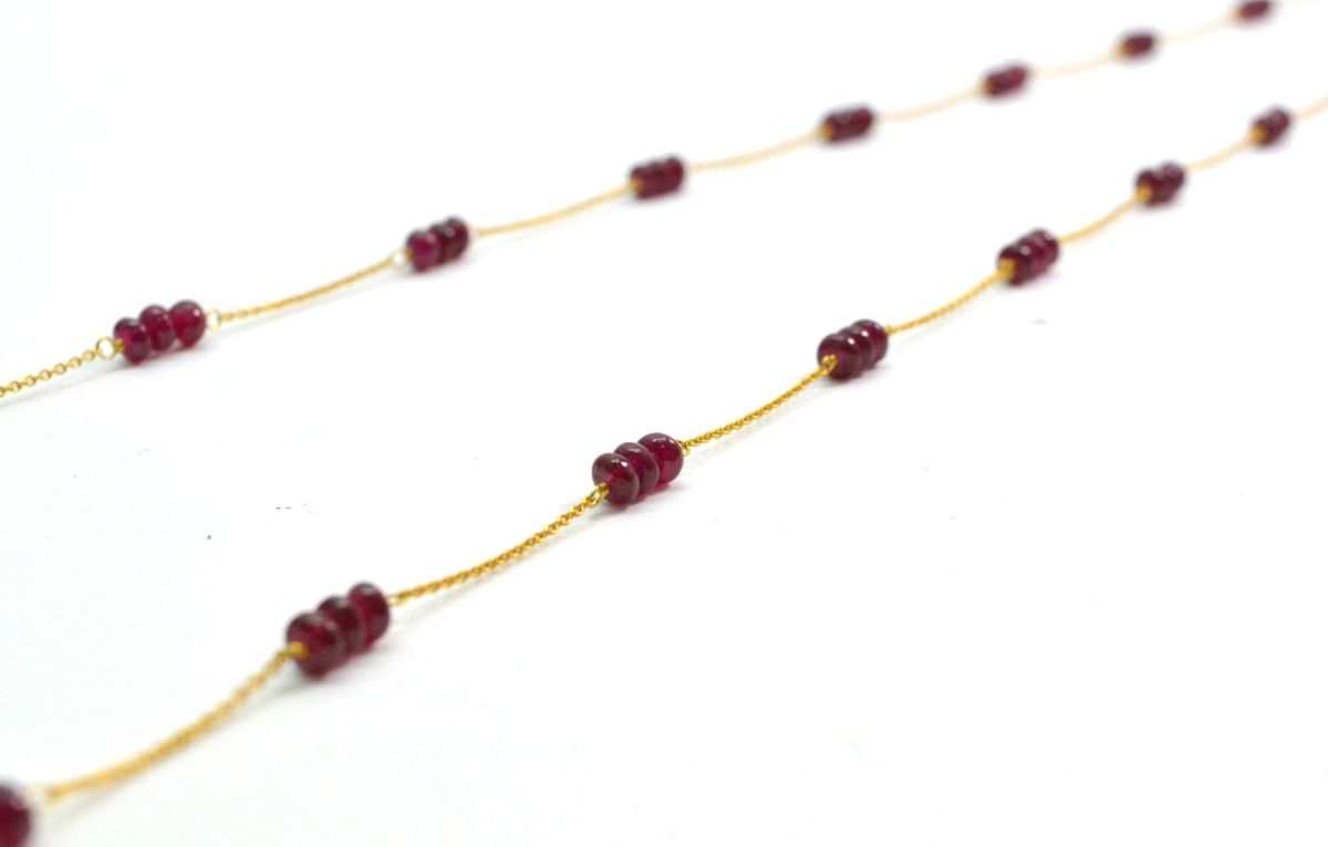 18k Solid Gold Necklace Studded With Natural Ruby Stone - 3.50 mm , SGGRC-095