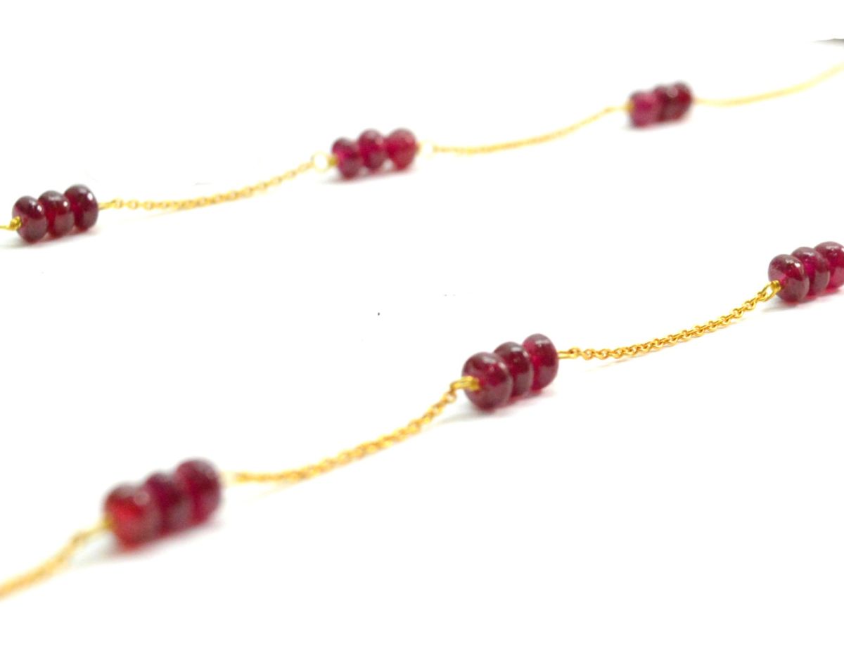 18k Solid Gold Necklace Studded With Natural Ruby Stone - 3.50 mm , SGGRC-095