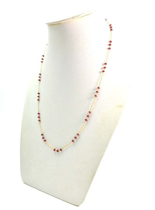 18K Solid Yellow Gold, Elegant Wire Wrapped Necklace with AAA Quality Natural Ruby Stones. Roundel -3.50mm Sold by 1 Pc, SGGRC-096