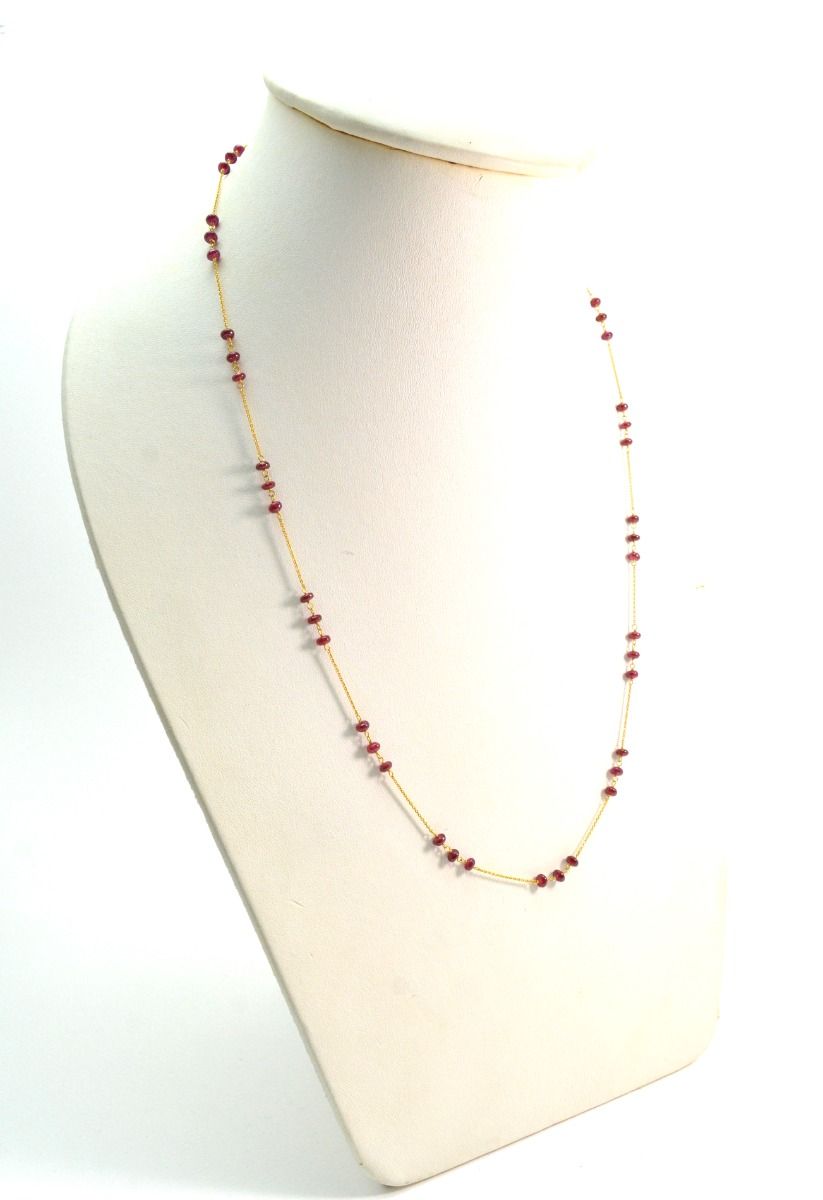 18K Solid Yellow Gold, Elegant Wire Wrapped Necklace with AAA Quality Natural Ruby Stones. Roundel -3.50mm Sold by 1 Pc, SGGRC-096
