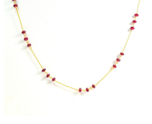18K Solid Yellow Gold, Elegant Wire Wrapped Necklace with AAA Quality Natural Ruby Stones. Roundel -3.50mm Sold by 1 Pc, SGGRC-096 - view 3