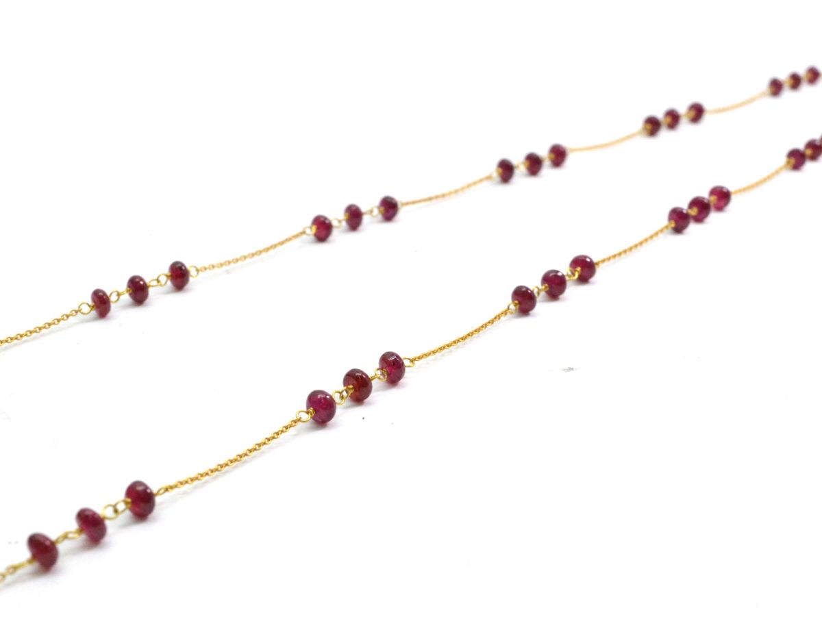 18K Solid Yellow Gold, Elegant Wire Wrapped Necklace with AAA Quality Natural Ruby Stones. Roundel -3.50mm Sold by 1 Pc, SGGRC-096