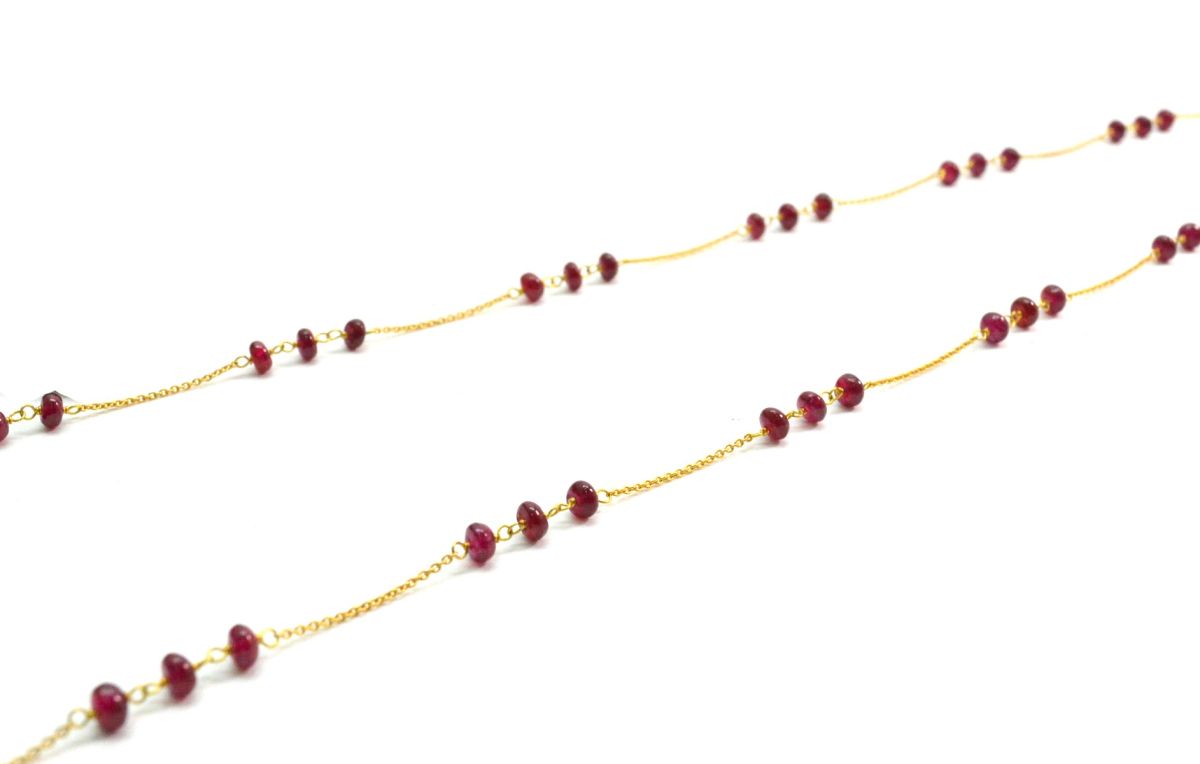 18K Solid Yellow Gold, Elegant Wire Wrapped Necklace with AAA Quality Natural Ruby Stones. Roundel -3.50mm Sold by 1 Pc, SGGRC-096