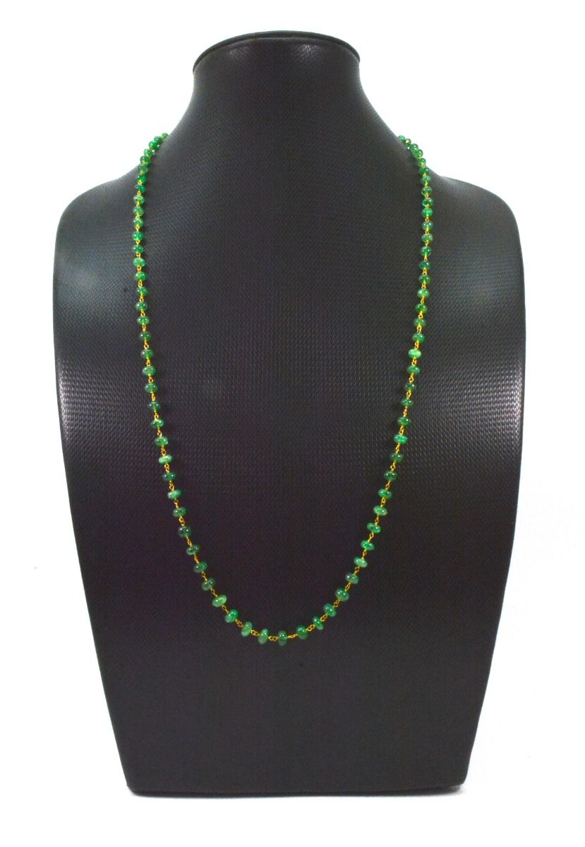 18k Solid Gold Necklace Studded With Natural Emerald Stone,  4- 6 mm , SGGRC-099
