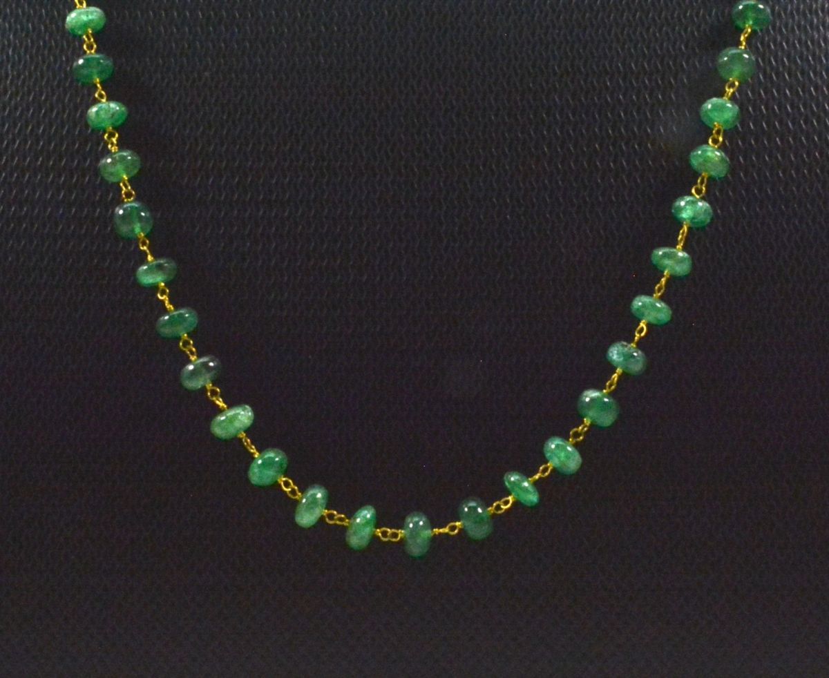18k Solid Gold Necklace Studded With Natural Emerald Stone,  4- 6 mm , SGGRC-099