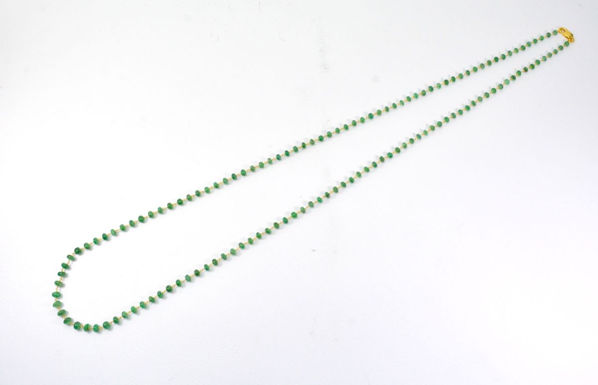 18k Solid Gold Necklace Studded With Natural Emerald Stone,  4- 6 mm , SGGRC-099