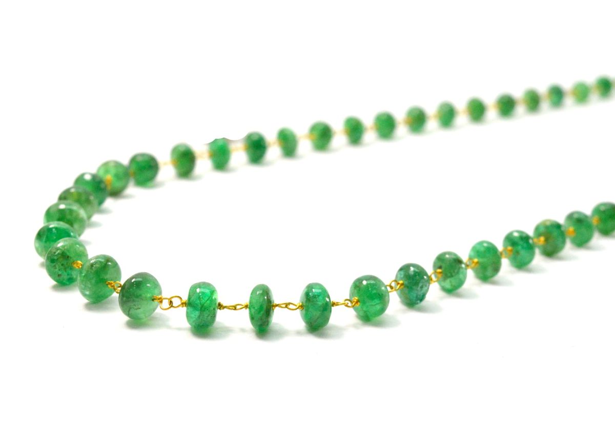 18k Solid Gold Necklace Studded With Natural Emerald Stone,  4- 6 mm , SGGRC-099
