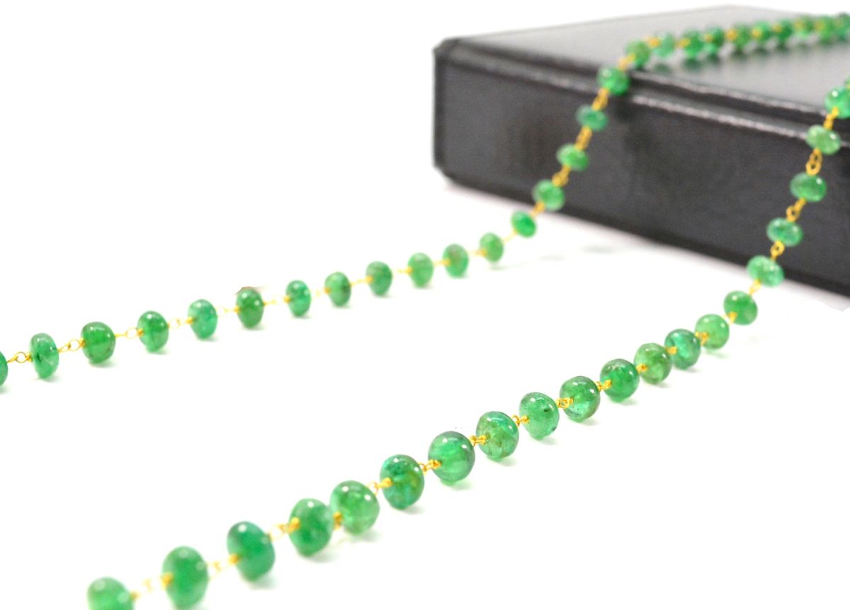 18k Solid Gold Necklace Studded With Natural Emerald Stone,  4- 6 mm , SGGRC-099