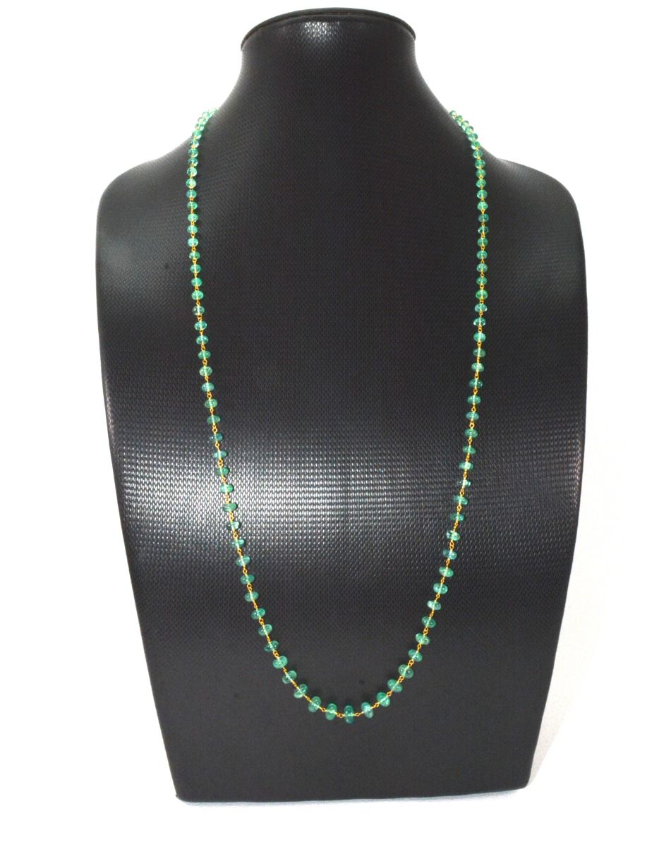 18k Solid Gold Necklace - Natural Emerald Stone,  4 - 6 mm Size, SGGRC-101