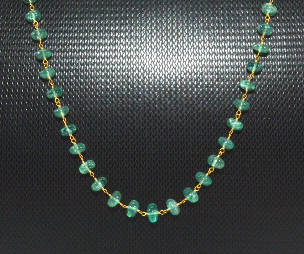 18k Solid Gold Necklace - Natural Emerald Stone,  4 - 6 mm Size, SGGRC-101
