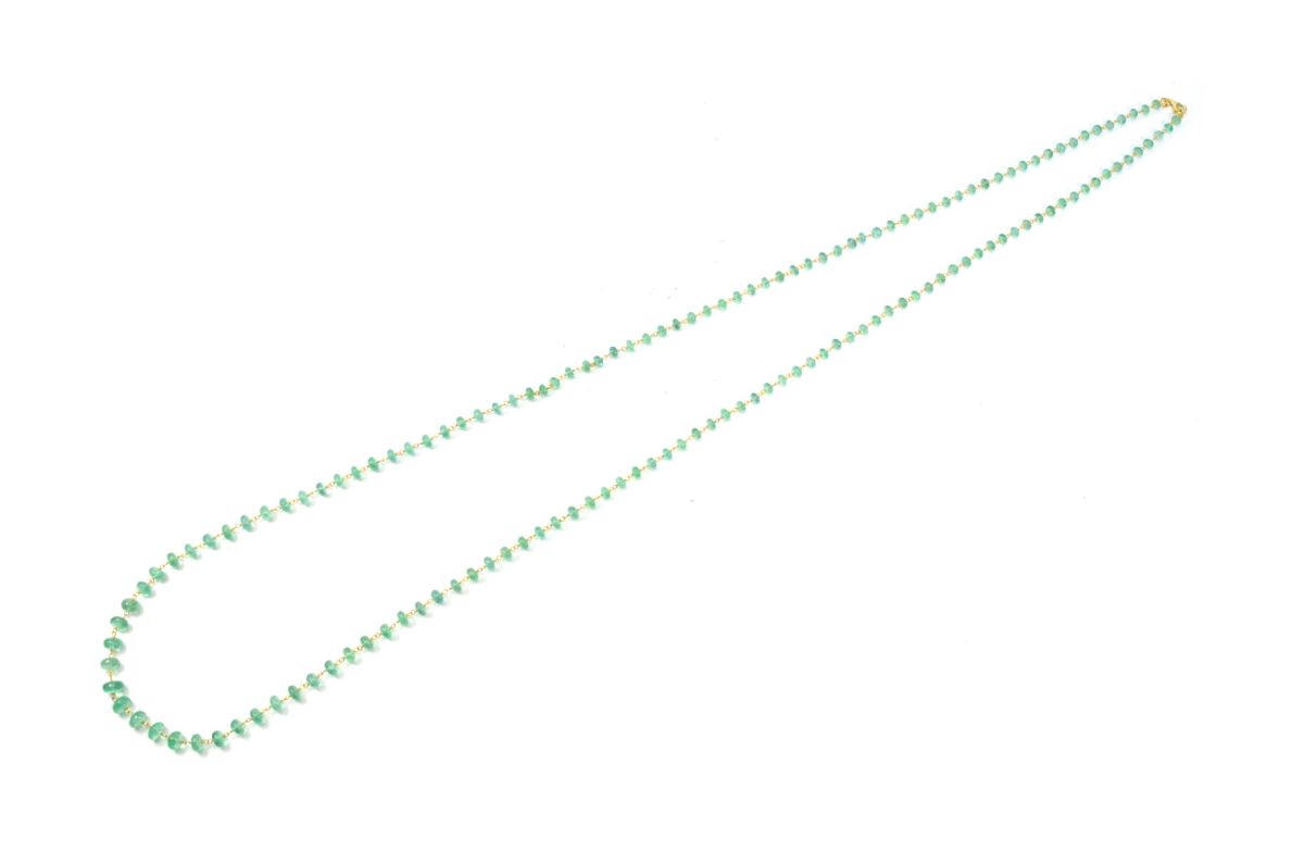 18k Solid Gold Necklace - Natural Emerald Stone,  4 - 6 mm Size, SGGRC-101