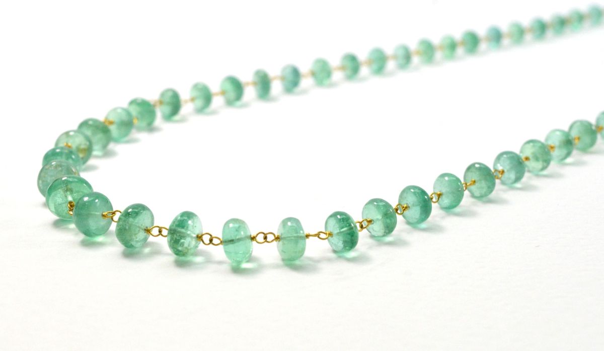 18k Solid Gold Necklace - Natural Emerald Stone,  4 - 6 mm Size, SGGRC-101