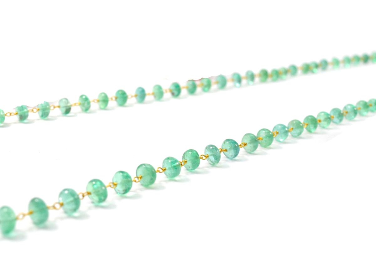 18k Solid Gold Necklace - Natural Emerald Stone,  4 - 6 mm Size, SGGRC-101