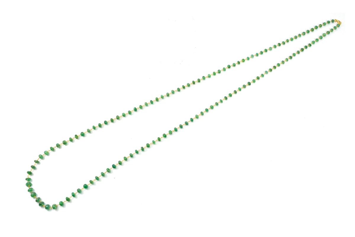 18k Solid Gold Necklace Studded With Emerald Stone, 4.50 -6.00 mm , SGGRC-103