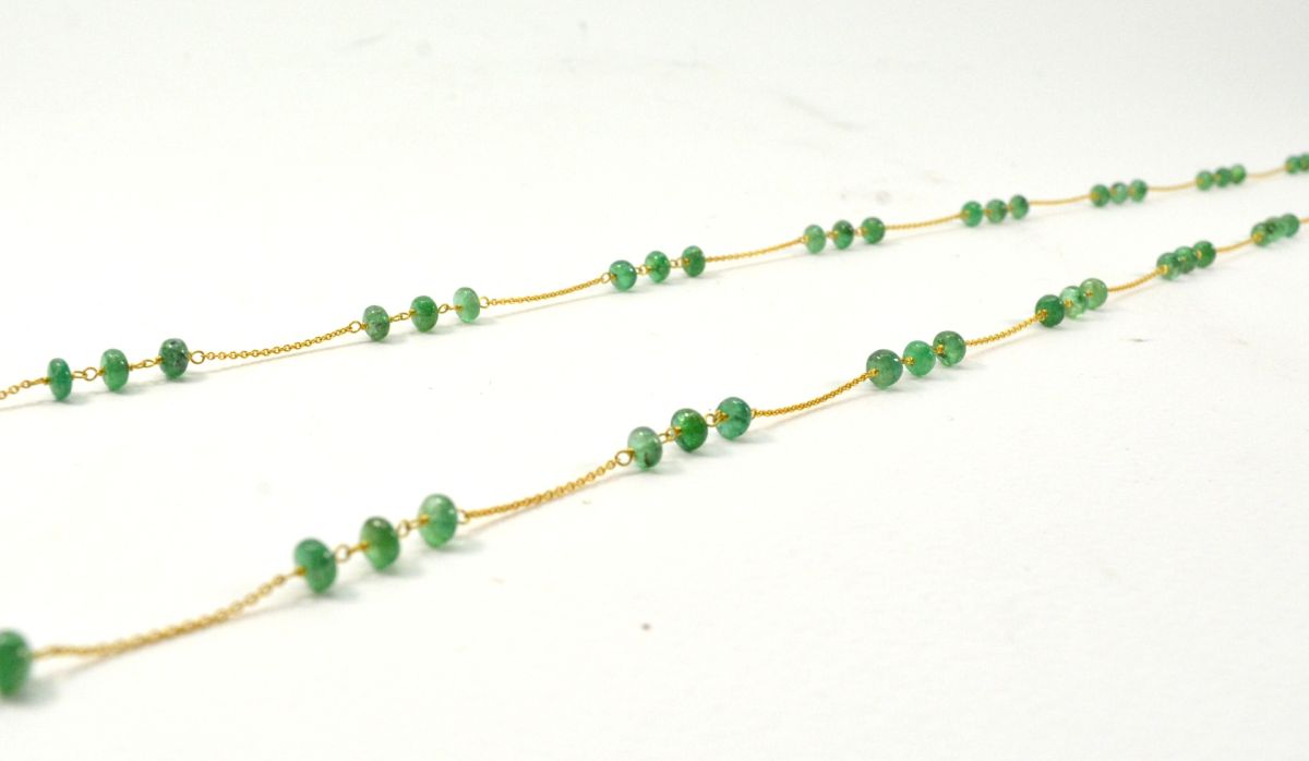 18k Solid Gold Necklace in 4.00 mm Size With Emerald Stone, SGGRC-104