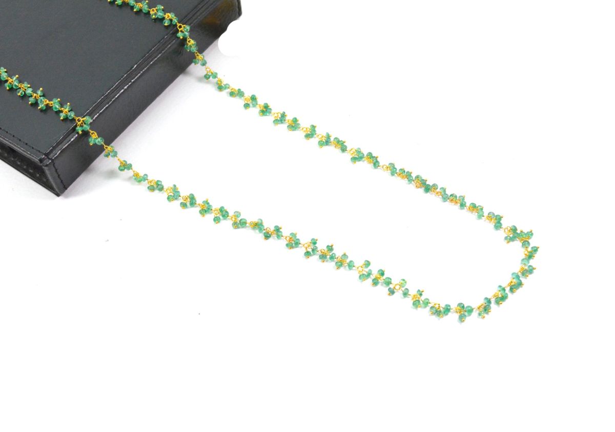 18k Solid Gold Necklace Studded With Emerald Stone in 2.50 - 3.50 mm ,  SGGRC-107