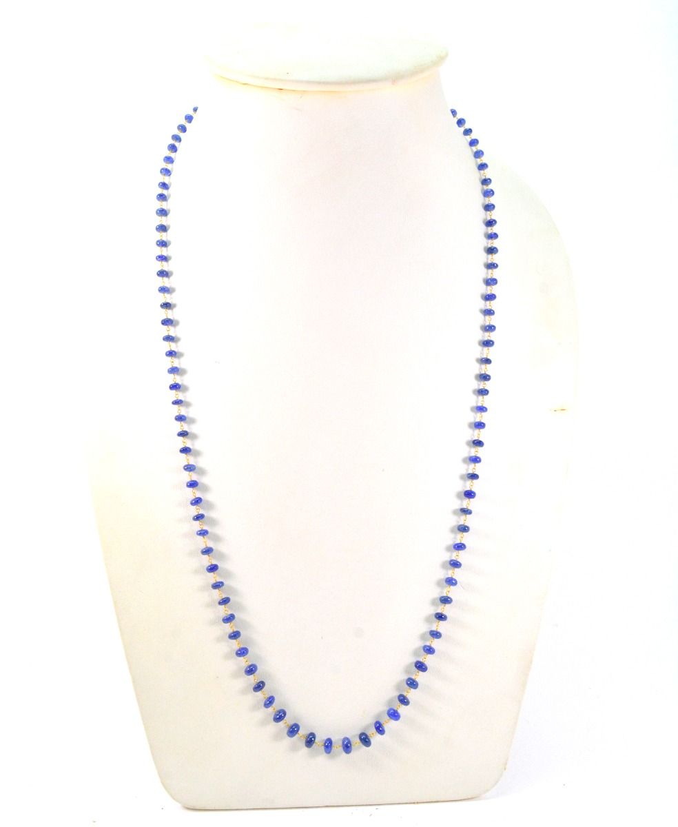 Lustrous 18k Solid Gold Necklace With Blue Sapphire , 4.00 - 6.00 MM - SGGRC-108