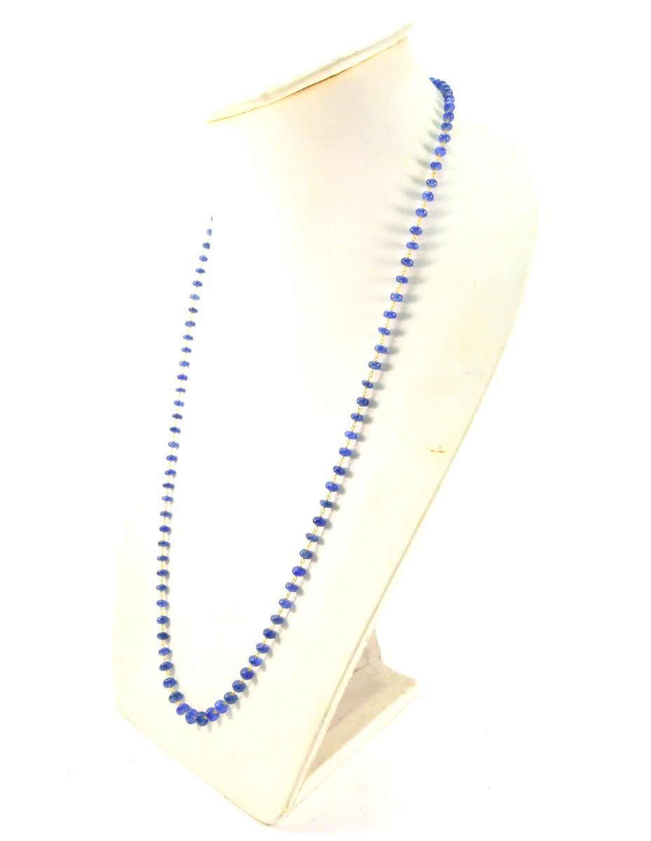 Lustrous 18k Solid Gold Necklace With Blue Sapphire , 4.00 - 6.00 MM - SGGRC-108