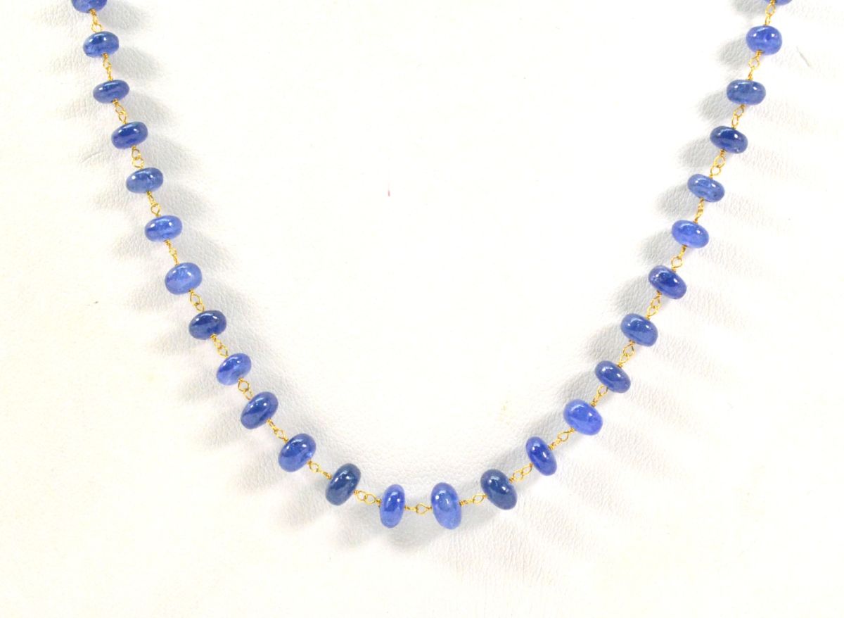 Lustrous 18k Solid Gold Necklace With Blue Sapphire , 4.00 - 6.00 MM - SGGRC-108