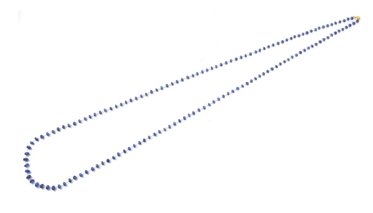 Lustrous 18k Solid Gold Necklace With Blue Sapphire , 4.00 - 6.00 MM - SGGRC-108