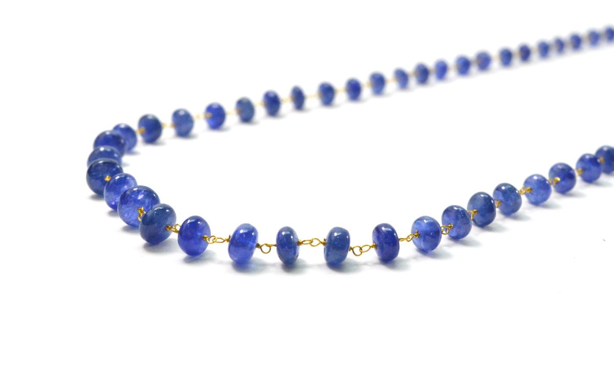 Lustrous 18k Solid Gold Necklace With Blue Sapphire , 4.00 - 6.00 MM - SGGRC-108