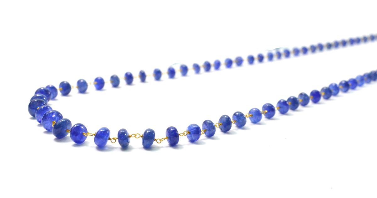Lustrous 18k Solid Gold Necklace With Blue Sapphire , 4.00 - 6.00 MM - SGGRC-108
