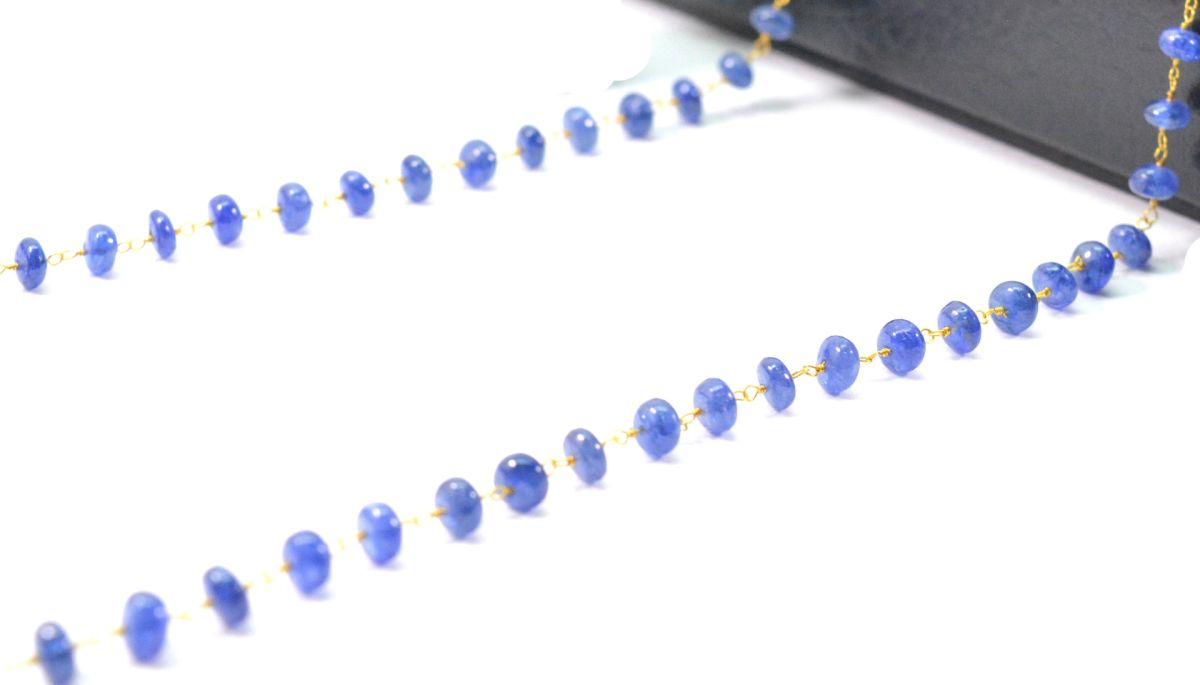 Lustrous 18k Solid Gold Necklace With Blue Sapphire , 4.00 - 6.00 MM - SGGRC-108