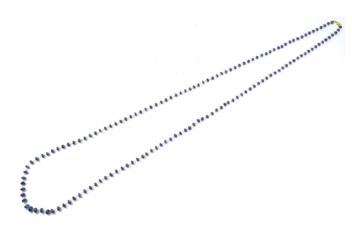 18k Solid Gold Necklace Studded With  Natural Blue Sapphire - 4-6MM , SGGRC-111