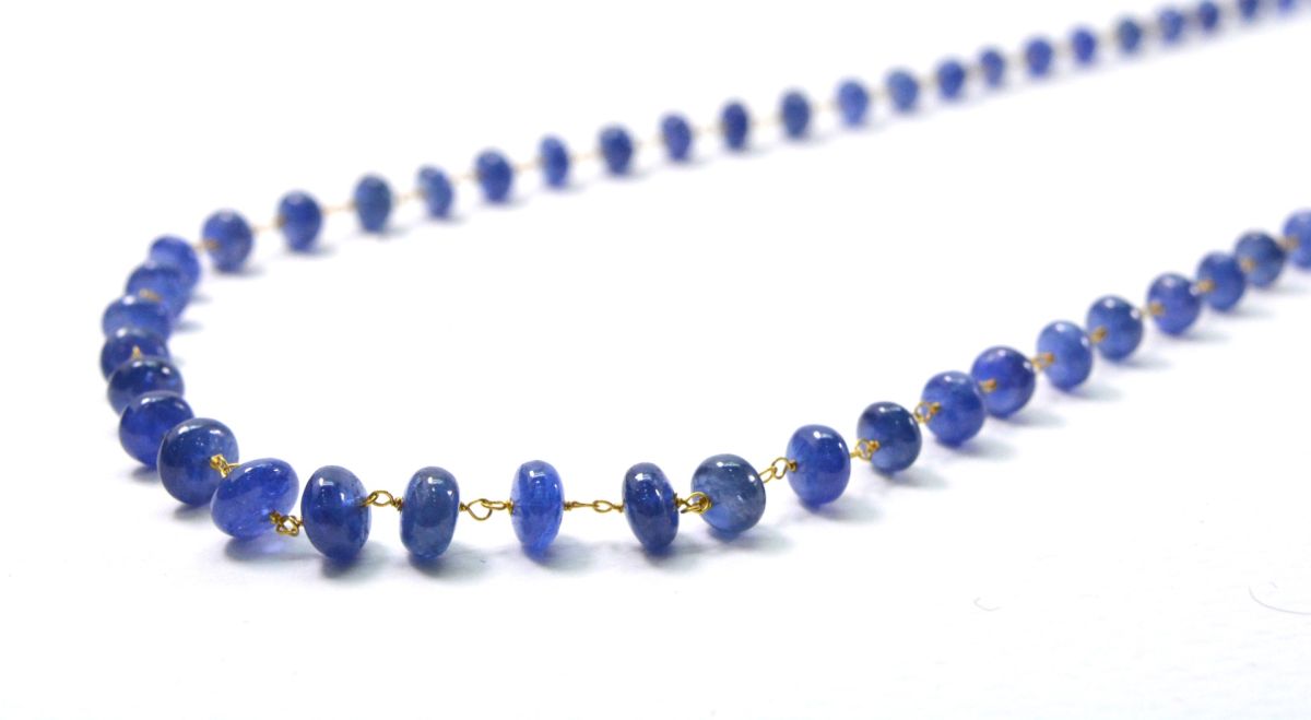 18k Solid Gold Necklace Studded With  Natural Blue Sapphire - 4-6MM , SGGRC-111