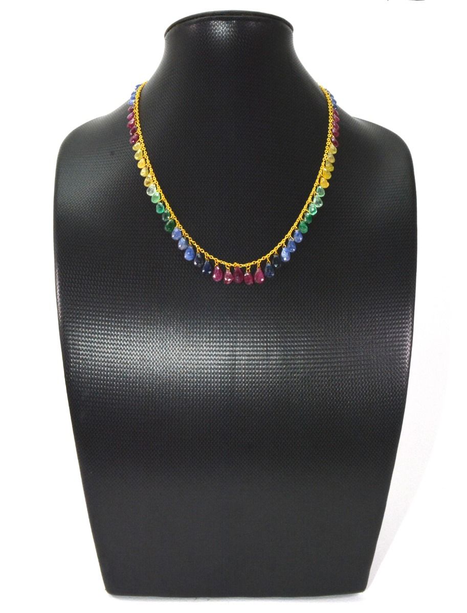 Beautiful  18k Solid Gold Necklace  With Multistone, 3.50x5.50mm -6.00x9.50mm,  SGGRC-113