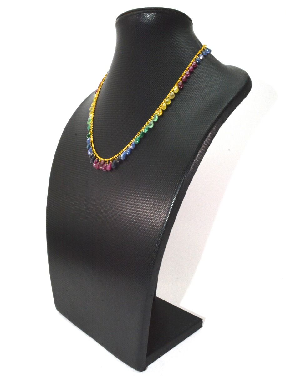 Beautiful  18k Solid Gold Necklace  With Multistone, 3.50x5.50mm -6.00x9.50mm,  SGGRC-113