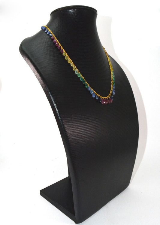Beautiful  18k Solid Gold Necklace  With Multistone, 3.50x5.50mm -6.00x9.50mm,  SGGRC-113 - view 3
