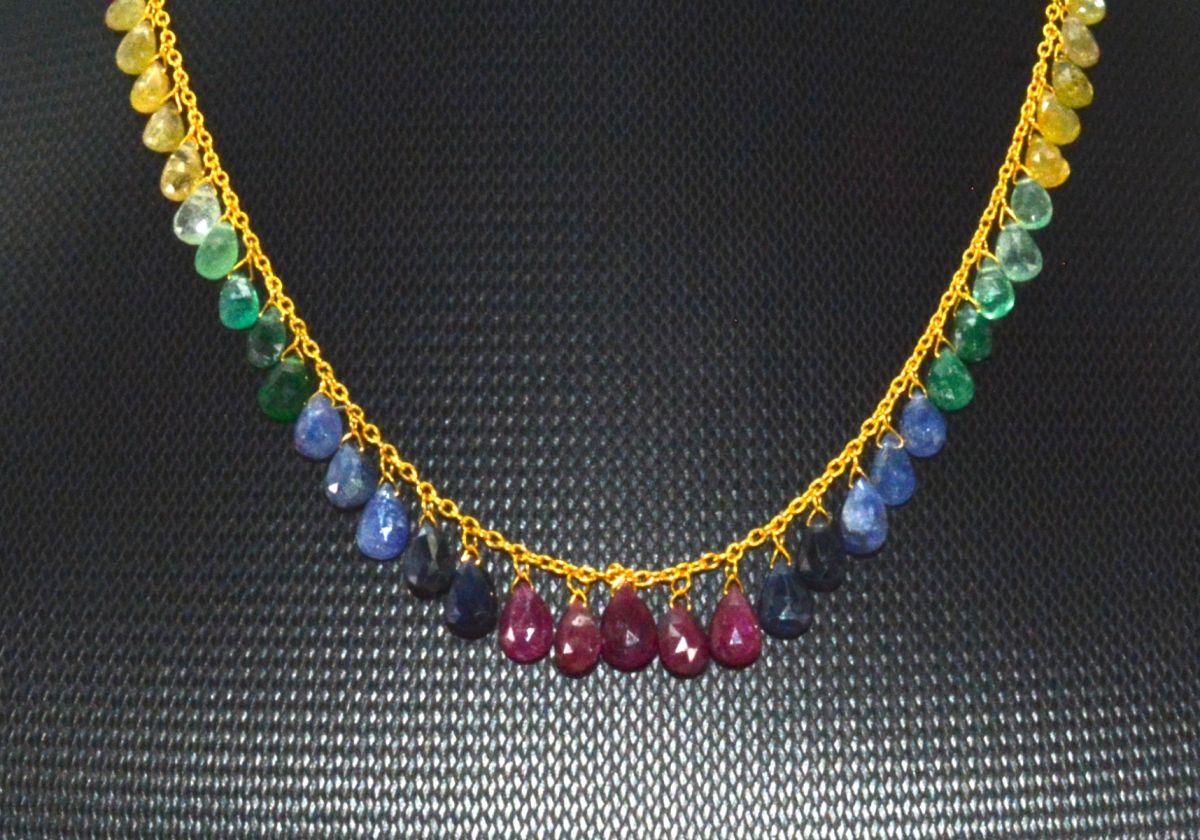 Beautiful  18k Solid Gold Necklace  With Multistone, 3.50x5.50mm -6.00x9.50mm,  SGGRC-113