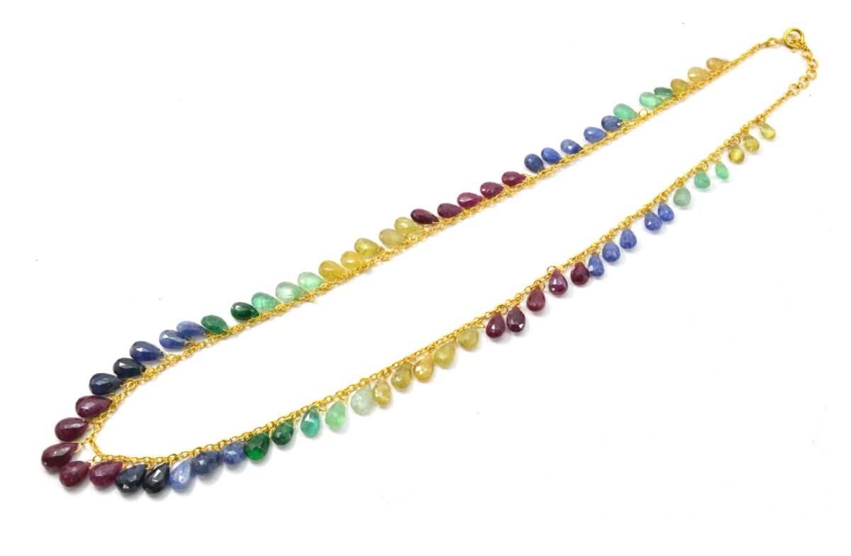 Beautiful  18k Solid Gold Necklace  With Multistone, 3.50x5.50mm -6.00x9.50mm,  SGGRC-113